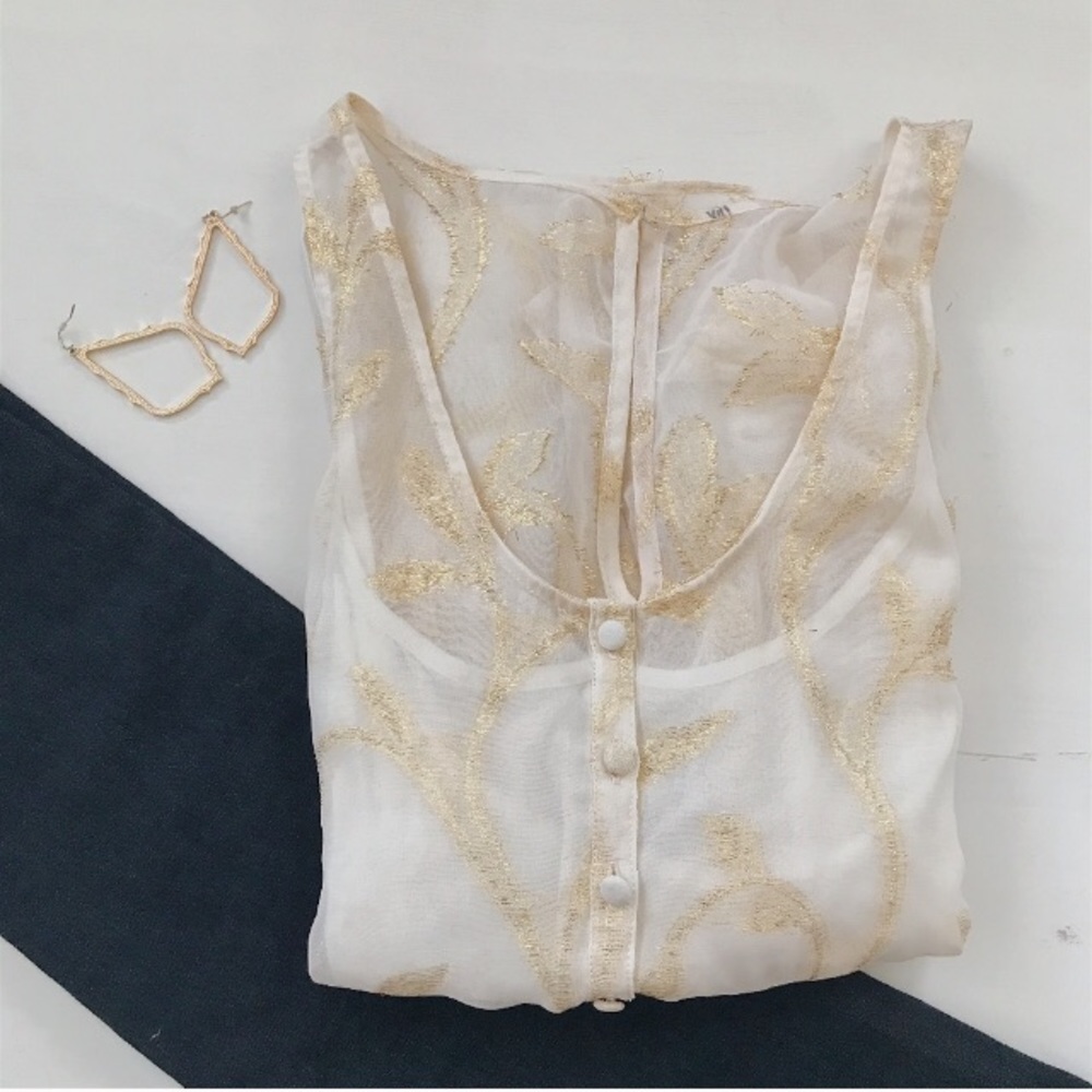 Anthropologie Cream and Gold Peplum Top